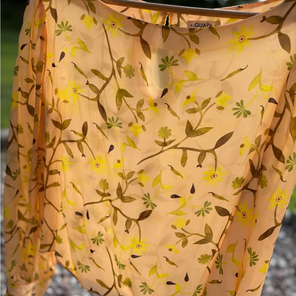 Anthropologie GUAPA Cream Peach and Green Floral Blouse. Size Medium - Picture 4 of 13